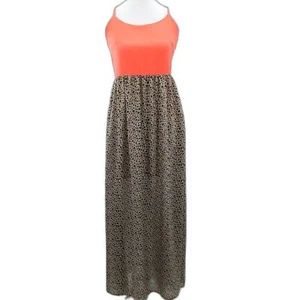 Charming Charlie Hot Pink Leopard Maxi Criss Cross Strap Tank Dress Size Small - Picture 1 of 8