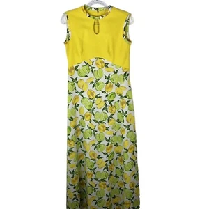 Vtg Handmade Womens Sleeveless Maxi Dress Size M Yellow Lemons Limes 1960s 1970s - Picture 1 of 13
