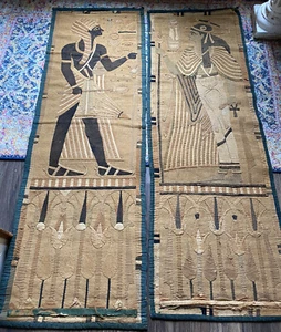 19th Century Antique Egyptian Revival Needlework Folk Art Wall Hanging Tapestry - Picture 1 of 9