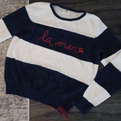 Sundry La Mer Suéter Bordado Cuello Redondo Rayas Azul Marino y Blanco M Foto 1 de 4