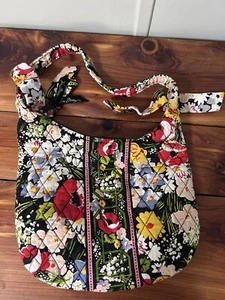 Vera Bradley Poppy Fields Retired 2011 Small Purse Handbag Quilted Floral Black - Picture 1 of 9