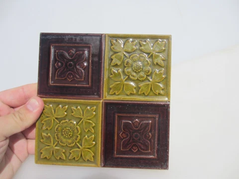 Antique Ceramic Tile Old Floral Flowers Leaf Art Nouveau Victorian 1888 Cover