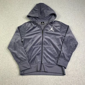 Jordan Hoodie Sweatshirt Youth Large Gray Velour Full Zip Embroidered Logo - Picture 1 of 12