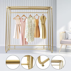 Golden Clothes Retail Metal Garment Rack Double Rod Hanging Clothing Rack - Picture 1 of 12