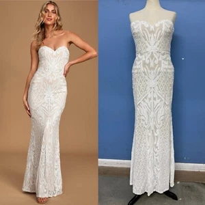 Lulus Olivia White Sequin Strapless Maxi Dress Medium - Picture 1 of 5