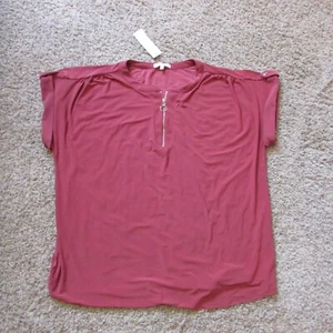 NWT Joie De Vivre Partial Zip 3X Clay Brown S/S Top Stretch Poly - Picture 1 of 2