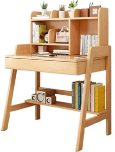 Kids Solid Wood Study Desk Adjustable Height Desk with Drawer & Bookshelf 80cm - Picture 1 of 6