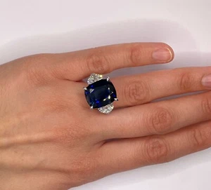 Emerald Deep Blue Sapphire 16,49 quilates platino certificado IGI de LUXUS4YOU - Imagen 1 de 9