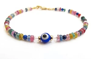bracciale pietra preziosa zaffiro multicolore oro 14k malocchio - Foto 1 di 2