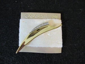 Vintage Pave Clear Rhinestone Blade Brooch Pin OOOPS A NOS Gold Tone - Picture 1 of 3