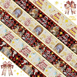 6 Rolls 30 Yard Christmas Jesus Wired Ribbon Nativity Scene Burlap Fabric Ribbon - Picture 1 of 7