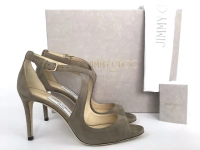 Sz.36 Jimmy Choo Emily Beige Suede Cross Strap Sandal Heel Pump - Image 1 of 4