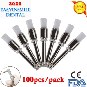 100Pcs Dental Polishing Flat Prophy Brush Metal Handle For Slow Speed Handpiece - Picture 1 of 3
