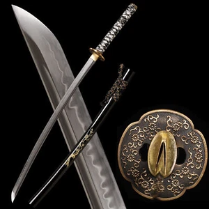 Japanese Samurai Katana Sword Battle Sharp Choji Hamon T10 Steel Clay Tempered - Picture 1 of 13