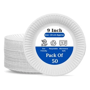 White Paper Plates M-L Disposable Dishes for Catering Supply Parties Bulk Buy - Picture 1 of 6