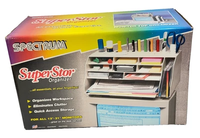 Vintage Beige Desktop Spectrum Organizer Shelf for Computer Monitor CRT or Desk - Image 1 of 4