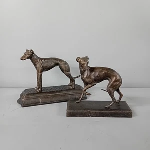 Cast Iron Greyhound Dog Figurine x2 Ornament Bronze Finish -CP - Picture 1 of 6