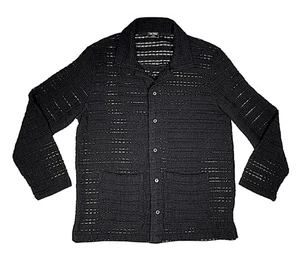 Todd Snyder Polo Shirt Open-Knit Guayabera Cotton Blend in Black Sz M New $268 - Picture 1 of 11