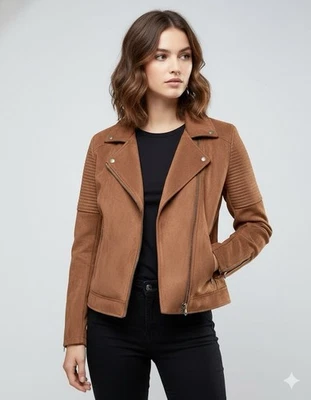 Chaqueta punk motociclista cremallera completa de gamuza con cremallera para mujer talla pequeña de Asos Foto 1 de 4