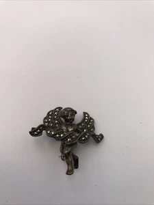 Brooch Sterling Silver Angel Pin Cherub Marcasite signed Judith Jack JJ - Picture 1 of 4
