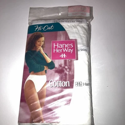 VINTAGE NEW 3 PACK  HANES HER WAY WHITE COTTON HI CUT BRIEFS  Vintage 1996 SZ:10 - Image 1 of 3