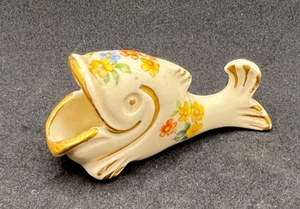 Vintage Hand-Painted Porcelain Fish Knife Rest With Floral Design & Gold Trim - Picture 1 of 11