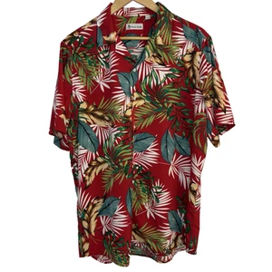 Men's Hawaiian Tropical Aloha Red Magnum PI Button Shirt Italy Design Size L - Picture 1 of 11