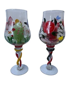 VASO VETRO PORTACANDELE CON SABBIA E CANDELA CM30 DIPINTO A MANO ROSE O FARFALLE - Foto 1 di 6