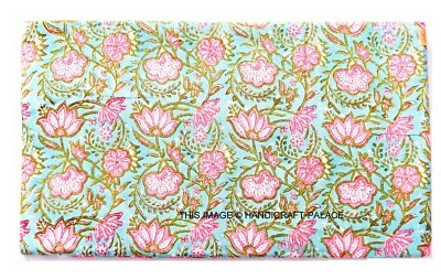 Hand Block Print Cotton Voile Fabric Indian Sewing Material Craft By The 3 Yard - Image 1 of 3