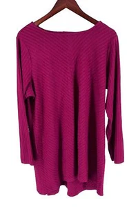 Susan Graver Ribbed Sweater Knit Bateau Neck Hi Low Hem Top Wine - Picture 1 of 2