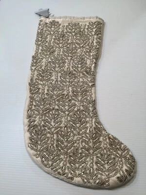 GORGEOUS Christmas Stocking ALL FULLY BEADED & PEARLS on VELVET 20”x 10” NWT - Image 1 of 4