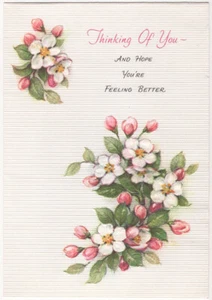 Fiori di ciliegio vintage strutturati Gibson Get Well carta anteriore e interno - Foto 1 di 2