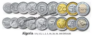 ALGERIE Série complète de 9 Pièces 1/4, 1/2,1, 2, 5, 10, 20, 50, 100 Dinars UNC - Imagen 1 de 1