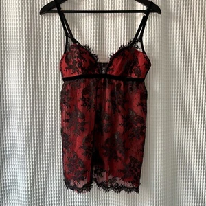 Victoria's Secret sehr sexy Babydoll rot Netz schwarz Spitze Samtbesatz Gr. Medium - Bild 1 von 3