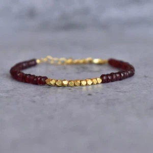A+ Golden Pyrit & Granat 2 multi facettierte Rondelle Edelstein Perlen Armband 6-8" - Bild 1 von 10