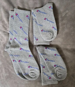 3-pack Champion All Over Print Logo Script Socks - Gray - One Size Fits All - Picture 1 of 3