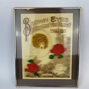 Vintage 70s Art Glass Lucid Lines “Brown Eyes” on Glass 21"x "17 - Picture 1 of 5