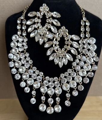 Vintage Natasha Crystal Statement  Bib Wedding Necklace & Matching Earrings Set - Image 1 of 4