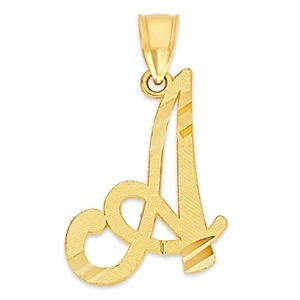 10k Real Solid Gold Initial Pendant, Personalized Cursive Letter Charm Jewelry - Picture 1 of 66