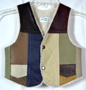 BEIGE GENUINE LEATHER BOY'S VEST HANDMADE SIZE 4 - Picture 1 of 7