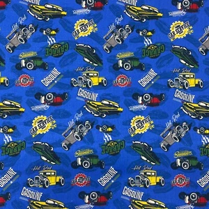 Classic Hot Rod Heaven Retro Cars Blue Sewing Cotton Quilting Fabric 1m - Picture 1 of 2