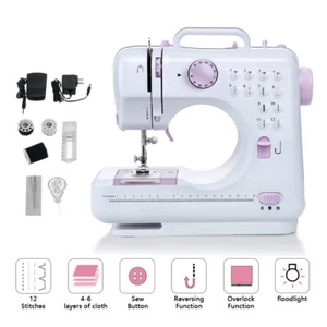 12 Stitches Mini Electric Sewing Machine Portable Overlock 2 Speeds Foot Pedals - Picture 1 of 11
