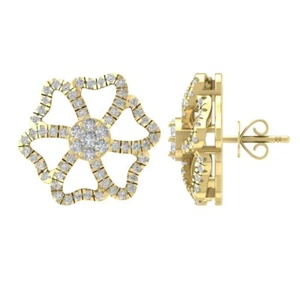 14K Yellow Gold Diamond Flower Stud Earrings 3/4ct, I-J Color, I2-I3 Clarity - Picture 1 of 5