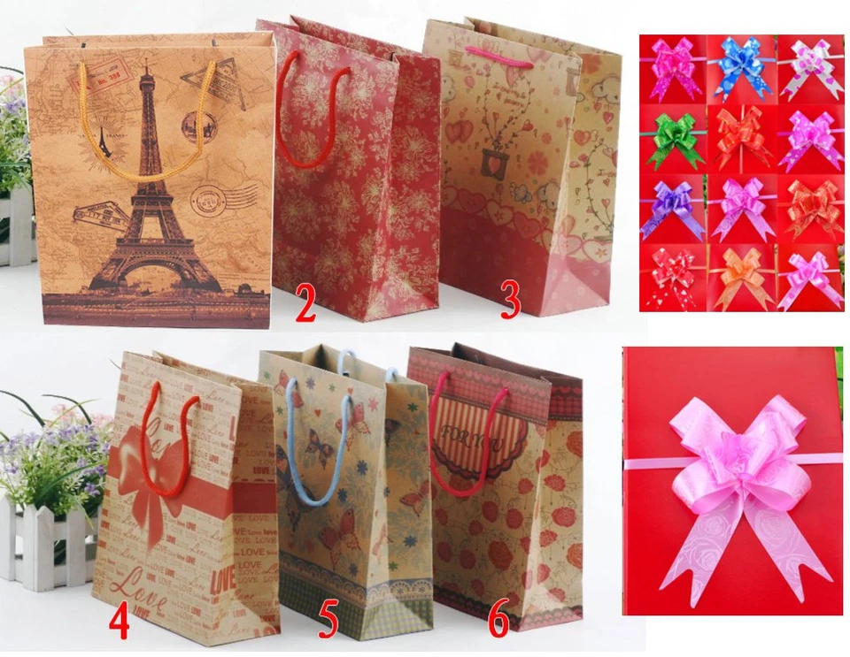 10 bolsas de regalo de papel mezclado para joyas de fiesta 7,5X3,5X9,75" envoltura de arcos de flores de mariposa  Foto 1 de 4