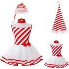 Girls Christmas Costumes Patchwork Xmas Outfit Kids Santa Claus Set Striped