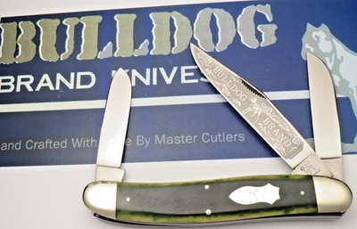 Vintage BULLDOG BRAND Solingen 1998 MASSIVE Jumbo Stock Knife Green Bone - MINT - Image 1 of 4