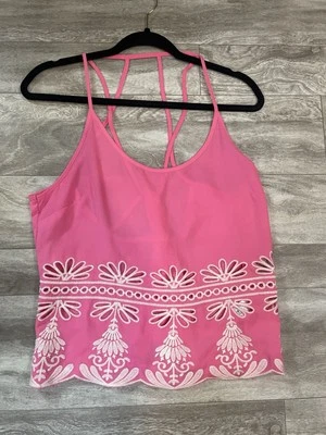 Anthropologie Top lulumari粉色刺绣坦克背心 — 第 1/4 张图片
