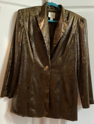 Joseph Ribkoff Designer Animal Print Blazer Size 8 Brown Snake Skin Button VTG - Image 1 of 4