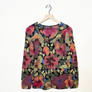 Peruvian Connection Abstract Floral Cardigan Art To Wear Sweater Womens Size M - Picture 1 of 6