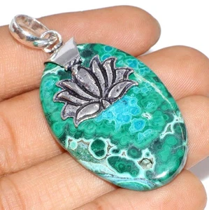 Kappe Chrysokoll Malachit 925 Silber vergoldet Anhänger 2,2" Schmuck Geschenk GW - Bild 1 von 3